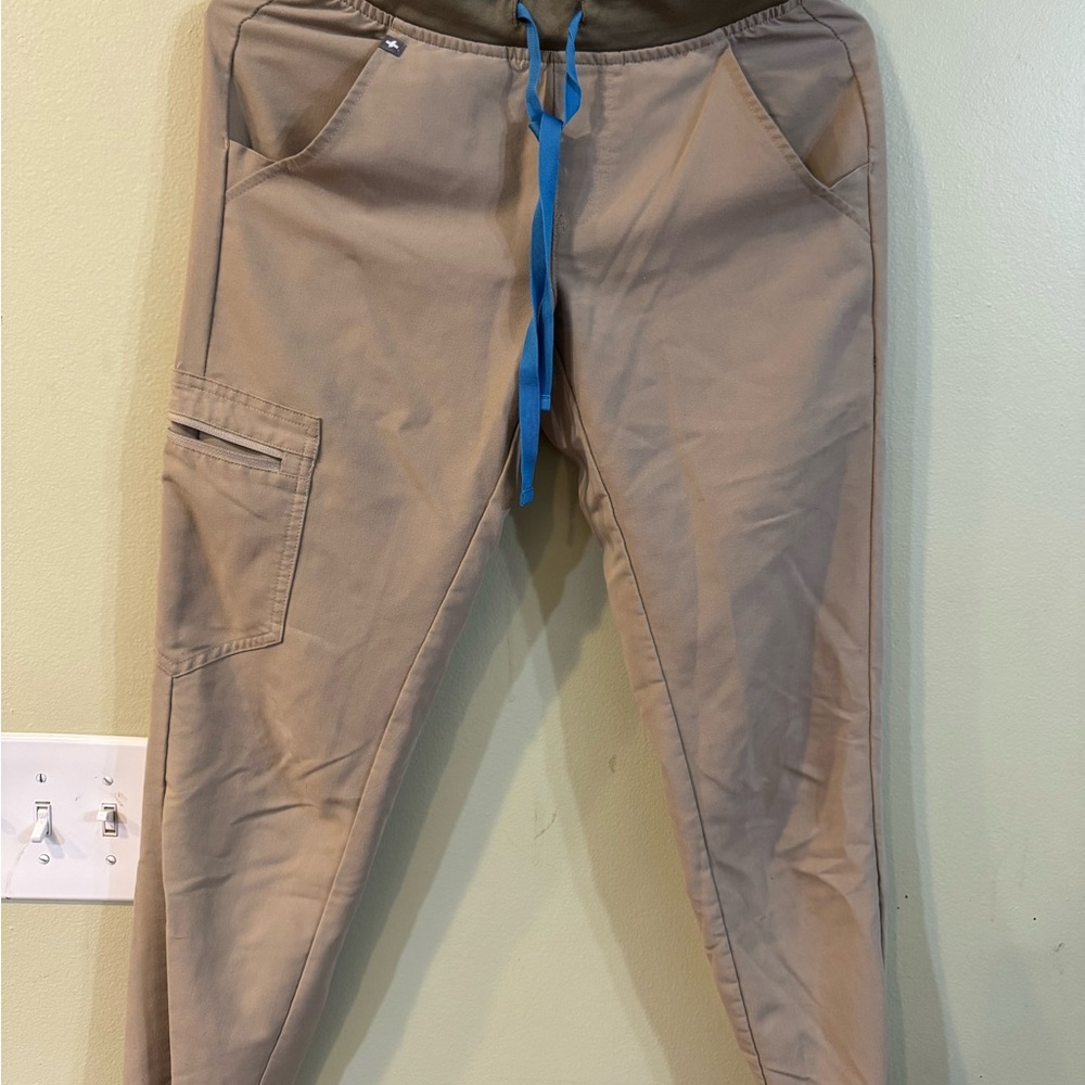 Figs Women's Tan Joggers with Blue Drawstring